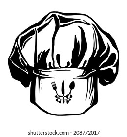 hand drawn, vector, sketch illustration of hat of chef