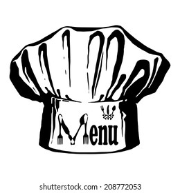 hand drawn, vector, sketch illustration of hat of chef