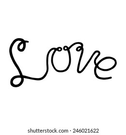 hand drawn, vector, sketch illustration of inscription love