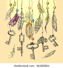 Hand drawn vector sketch illustration vintage key for your design