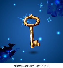 Hand drawn vector sketch illustration vintage key for your design