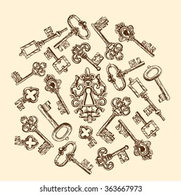 Hand drawn vector sketch illustration vintage key for your design
