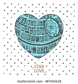 Hand drawn vector sketch illustration of a love heart Valentine's day
