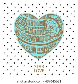 Hand Drawn Vector Sketch Illustration Of A Love Heart Star Wars Valentine's Day
