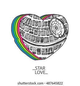 Hand Drawn Vector Sketch Illustration Of A Love Heart Star Wars Valentine's Day
 