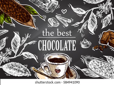 Hand Drawn Vector Sketch  Illustration Chocolate. Us For Postcard, Card, Invitations And Menu.