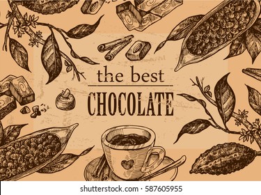 Hand drawn vector sketch  illustration chocolate. Us for postcard, card, invitations and menu.