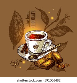 Hand drawn vector sketch  illustration chocolate. Us for postcard, card, invitations and menu.