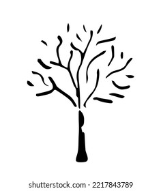 Hand drawn vector sketch in ink. A simple tree without leaves, trunk and branches. Vegetation and nature.