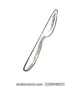 Esbozo vector dibujado a mano de un cuchillo. Ilustración de la cosecha de Doodle. Imagen grabada.