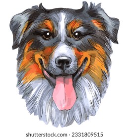 Hand drawn vector sketch marker illustration of cute smiling belgian shepherd dog portrait isolated on white.