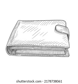 Hand drawn vector sketch of men's wallet. Wallet for money and credit cards. Men's purse for money isolated on a white background.