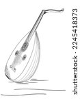 Hand drawn vector sketch of Oud music instrument known as lute or Ud 