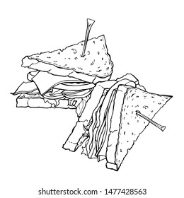 Hand drawn vector sketch of sandwich.  Fast food