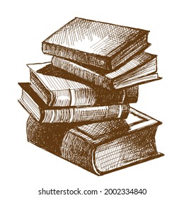 hand drawn vector sketch of stack of books