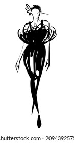 Hand drawn vector sketch stylized fashion model izolated