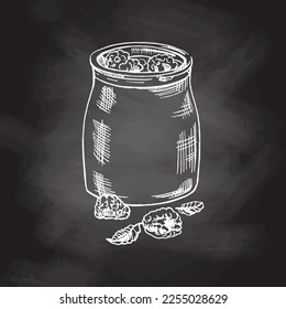 Esbozo vector dibujado a mano de un yogur con frambuesa. Yogurt pote aislado.  Ilustración dibujada a mano por vectores de cartón. Vintage. Fruit Parfait Vintage ilustración