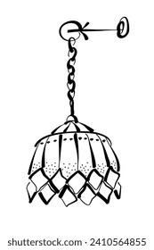 Hand drawn vector sketching line art holiday ornament illustration element ethnic  chandelier sconce flashlight lamp street light isolated on white background for architecture interior graphic design