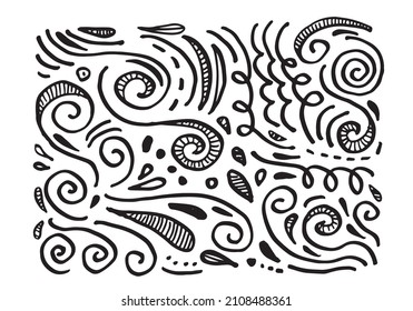Hand drawn vector sketchy Doodle cartoon set of curls and swirls decorative elements for concept design