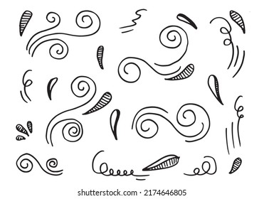 Hand drawn vector sketchy Doodle cartoon set of curls and swirls decorative elements for concept design