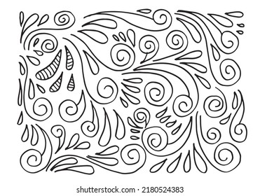 Hand drawn vector sketchy Doodle cartoon set of curls and swirls decorative elements for concept design