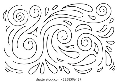 Esbozo del vector dibujado a mano Dibujo de dibujos animados Doodle conjunto de rizos y remolques elementos decorativos para el diseño de conceptos