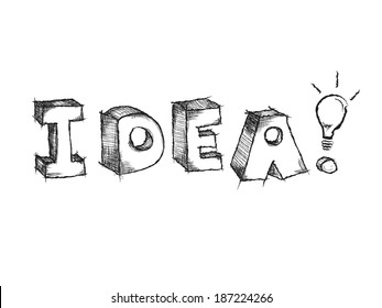 Hand drawn vector sketchy Idea word with light bulb