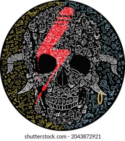 hand drawn vector skull and bones with doodle.