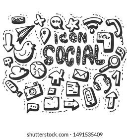 Hand Drawn Vector social media icons set isolated on white background. symbols