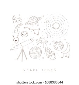 Hand drawn vector Space icons set