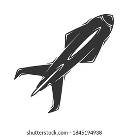 Hand drawn vector of spaceship, isolated on white background.
