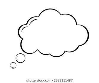 Hand drawn vector speech bubble. Thought comic bubble in shape of cloud isolated on white background. Cartoon outline empty balloon in doodle style. Vector illustration