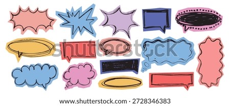 Hand drawn vector speech bubble shapes set. Doodle comic dialog clouds, thought bubbles. Communication and message design. Scrapbook collage elements collection.