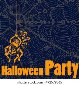 Hand drawn vector spidernet with spider. Isolated on white background. Element for halloween logo, design, invitation card etc.