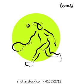 Hand drawn vector sport athlete silhouette isolated. Sportsman figure on white background. Human portrait. Dynamic moving illustration. Sketch. Ink drawing.