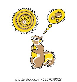 Hand Drawn Vector of a Squirrel Who Thinks That the Mysterious Object Above Him Is a Furry Ball