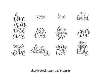 Hand drawn vector St. Valentine's Day Flat lay. Romantic collection Flat lay with love, heart and cards. Vector set in scandinavian style