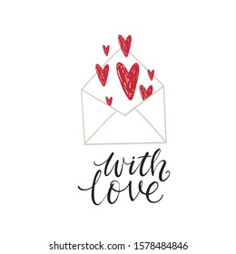 Hand drawn vector St. Valentine's Day quote. Romantic collection with love, heart and cards