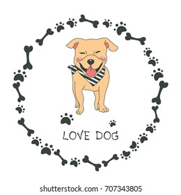 Hand drawn vector Staff Bull Terrier dog cute cartoon design, dog vector illustration