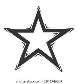 Vector de estrella dibujado a mano, aislado sobre fondo blanco.