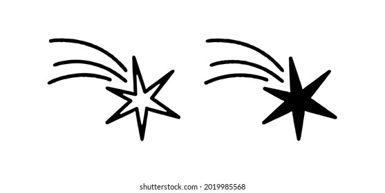 Hand drawn vector star with rough edges isolated on white background. Shining stars, celestial elements, vector kids illustration. Cute doodle icon for logos, posters, apparel design. Mystical drawing