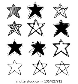 hand drawn vector stars in doodle style