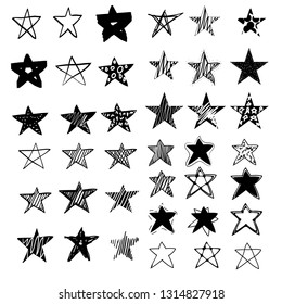 hand drawn vector stars in doodle style