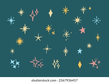 Hand drawn vector stars and sparkles doodles, set of star shapes. Template for design