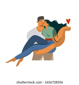 Abstrakte handgezeichnete Vektorillustration Love-Illustration mit romantischem Küssen-Wanderpaar einzeln auf weißem Hintergrund
