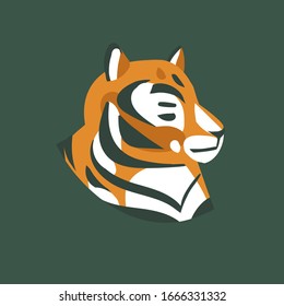 Hand drawn vector stock abstract graphic illustration with African wild tiger head cartoon animal design isolated on background