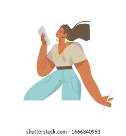 La colección de ilustraciones gráficas abstractas de material vectorial dibujado a mano con una joven usa una tableta y un lápiz inteligente aislados en fondo blanco