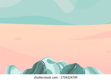 Hand drawn vector stock abstract graphic illustration with ocean waves sea shore scene with nobody and Copy Space place for your typography isolated on background