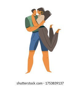 Hand drawn vector stock abstract graphic Love illustration with young romantic kissing walking couple together isolated on white background