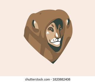 Hand drawn vector stock abstract graphic illustration with African wild lion head cartoon animal design isolated on background